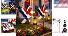 Bald Eagle Solar Garden Lights 2 Pack Waterproof Yard Stake Outdoor Decor
