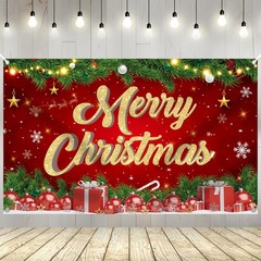 YQUQWN Large Merry Christmas Banner 72×44 Inch 72 inches x 44 inches, Red