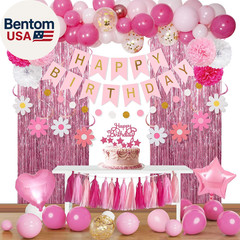 Pink Red Happy Birthday Party Decorations Kits for Girls Women with Happy Birthd