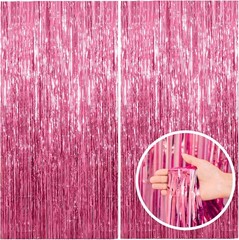2 Pack Pink Backdrop Party Decorations Tinsel Curtain Party Backdrop Foil