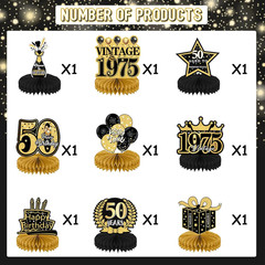 9Pcs 50Th Birthday Decorations – Black Gold 50Th Birthday Party Decorations for