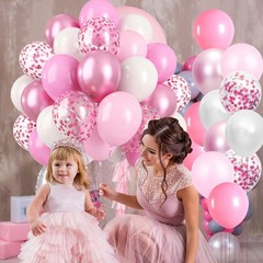 Pink and White Balloons 60pack, 12″ Macaron Pink, Metallic Pink, White and Pi…