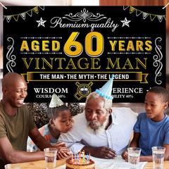 60Th Birthday Banner Decorations, Vintage 60 Men Party Backdrop | Black Gold Hap