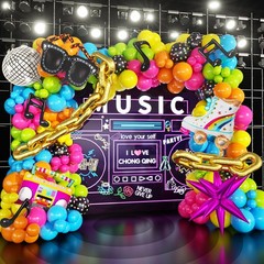 171Pcs 80s 90s Disco Balloon Arch Kit – Retro Party Decorations, Foil Balloons