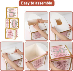 Datamoon 50Th Birthday Decorations Boxes for Women – 3PCS Pink Rose Gold Happy 5