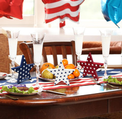 3 Patriotic Stars Wooden Table Decorations Centerpiece Block Red White & Blue St