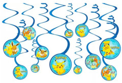 Multicolor Pokemon Hanging Swirls – 12pcs Cardstock Decorations for Birthdays