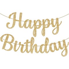 , Glitter Gold Happy Birthday Banner – Pre-Strung 10 Feet, Happy Birthday Sig…