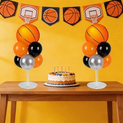 2 Sets Basketball Party Balloons Stand Kit with Orange And Black Balloon Spor…