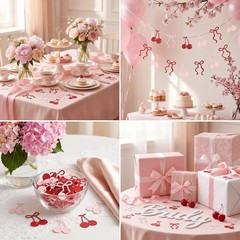 100 PCS Cherry Bow Confetti Red Pink Glitter Paper Scatters Baby Shower