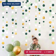 46 Ft Sage Green Gold Party Decorations Polka Dots Garlands Hanging Paper Circle