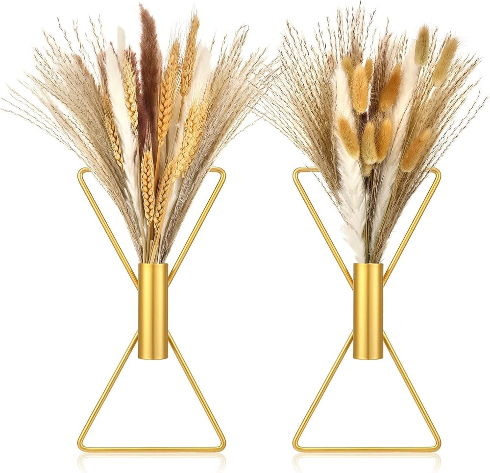 Peryiter 2 Pcs Boho Wall Decor Metal Art x Shaped Hanging Planters Gold