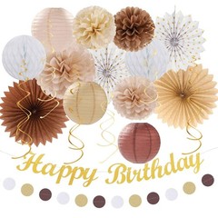 White-Brown Champagne-Gold Boho Party-Decorations – 21pcs Happy Banner,Beige …