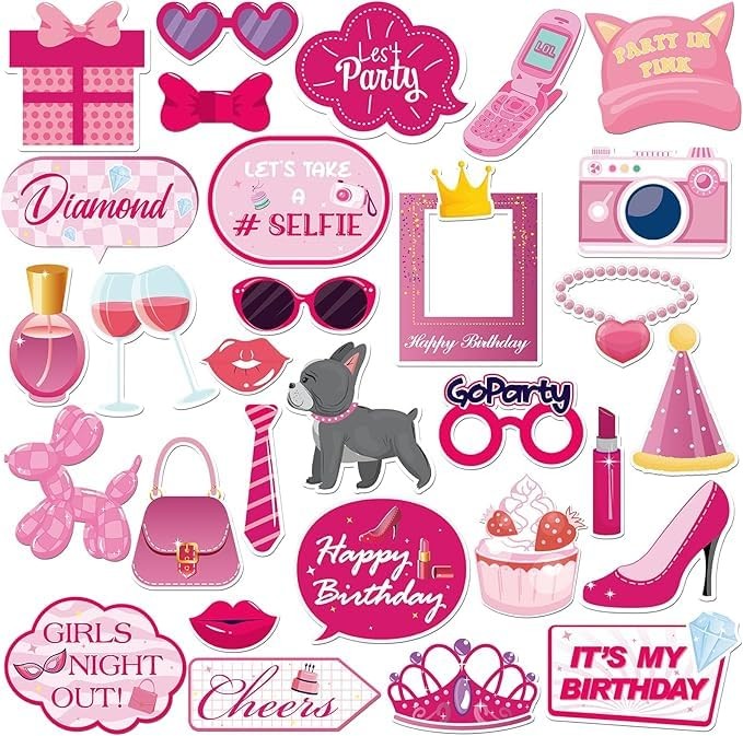 Pink Girl Disco Night Bachelorette Party Photo Booth Props 20 PCS