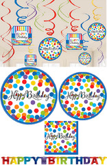Amscan Colorful Confetti Birthday Party Bundle of Plates, Napkins, Decorations