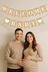 Welcome Baby Banner – Rustic Baby Shower Decorations, Gender Neutral Baby Shower