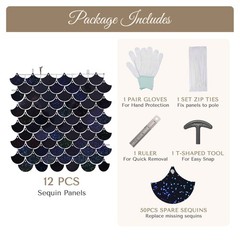 12 Pcs Mermaid Shimmer Wall Backdrop Panel Iridescent Black Sequin Party 3×4 Ft