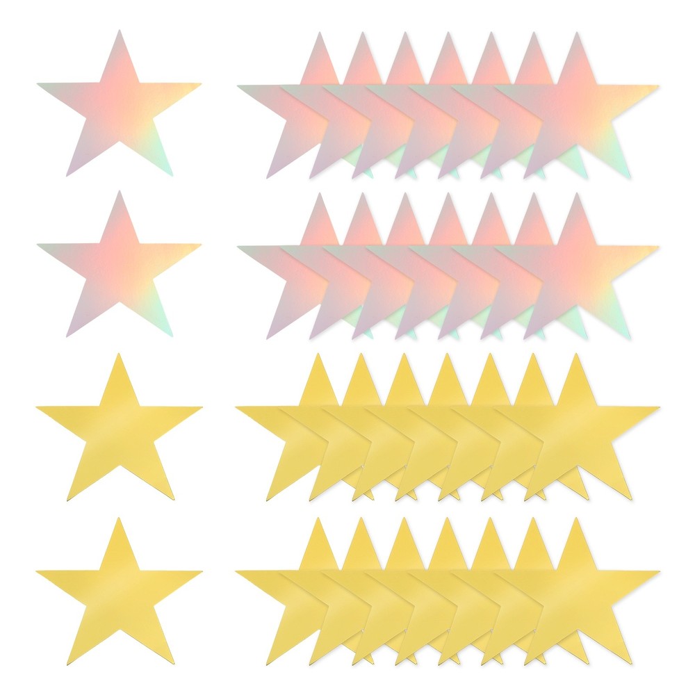 48 Pcs Stars Cutouts, 6 Inch Double Printed Paper Stars, Gold/Iridescent Silver