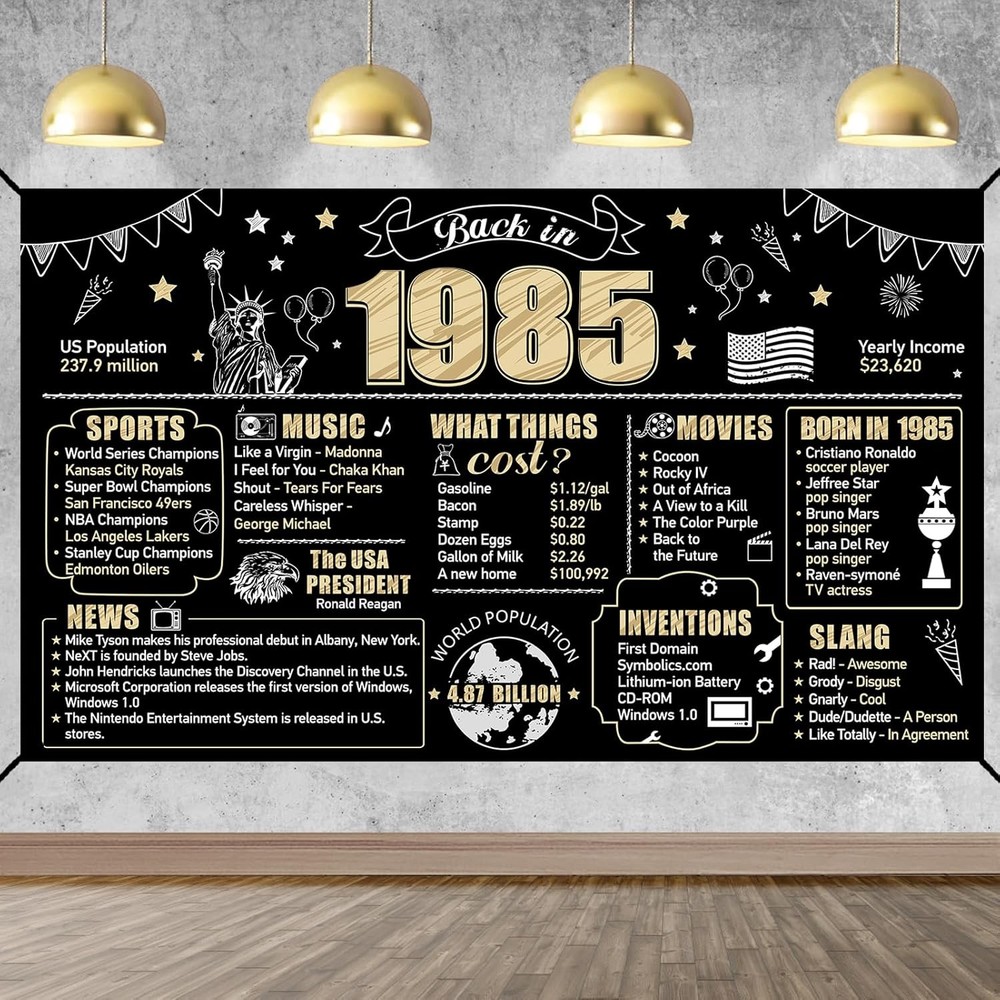 Eiurteao Large 40th Birthday Decorations Back in 1985 Banner Black Gold