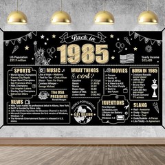 Eiurteao Large 40th Birthday Decorations Back in 1985 Banner Black Gold