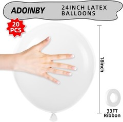 20 Large White Balloons, 24 Inch Jumbo Thick Heavy Duty Balloons for Bi