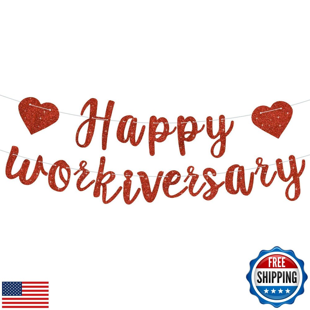 RICHHHA Red Glitter Happy Workiversary Banner – NO DIY -Red Work Anniversary