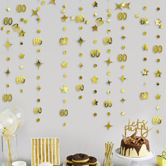 Gold 60Th Birthday Decorations Number 60 Circle Dot Twinkle Star Garland Metalli