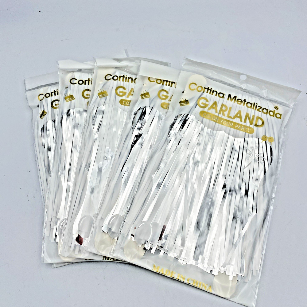 Foil Fringe Garland Metallic Foil Tinsel Fringe Garland Wall 5 pack 10 ft each