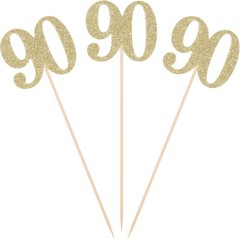 Chic Gold Glitter 90th Birthday Table Decorations – Set of 10 Centerpiece Sticks