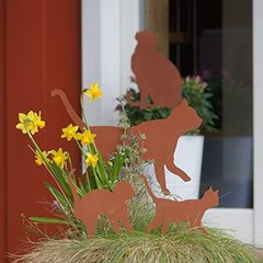 Rusty Cat Garden Stake Set Creative Idea for Nature Lovers (3 or 4 Cats)