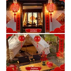 Solar For Red Lantern Iron Hanging Light Outdoor Festive Garden Decoration New