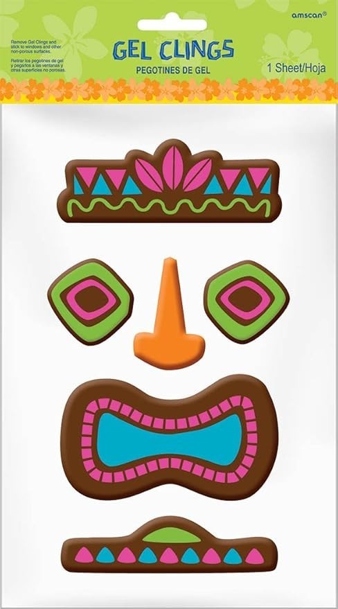 Sun-Sational Summer Luau Party Totem Face Gel Cling Sticker Decoration, Rubber,