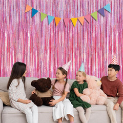 2 Pack Glitter Pink Backdrop, 3.28 FT X 7.05 FT Birthday Party Decorations, L…