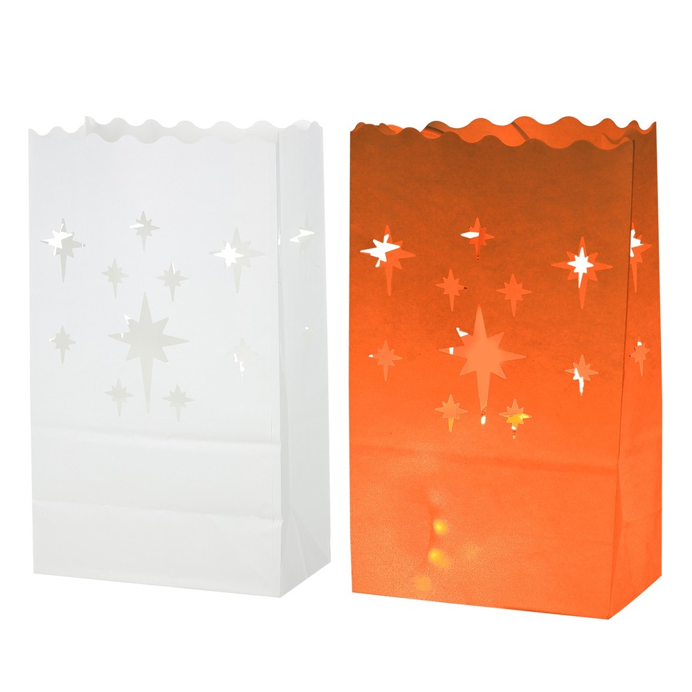White Paper Luminary Bags, 10 Pcs Stars Flame Resistant Candle Bags