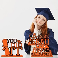 4Pcs Orange and Black Graduation Decorations Class of 2026 Congrats Grad Wood…