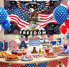 American 250 Years of Freedom Backdrop Banner for 1776-2026, 250th Anniversary F