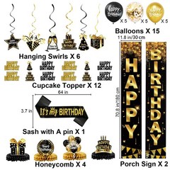 Decorations for Men , Black and Gold Party Decorations, Backdrop, Honeycomb C…