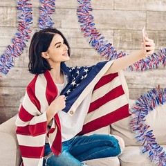 33ft Patriotic Tinsel Garland,Red White Blue Star Twisted Garland for 4th of Jul