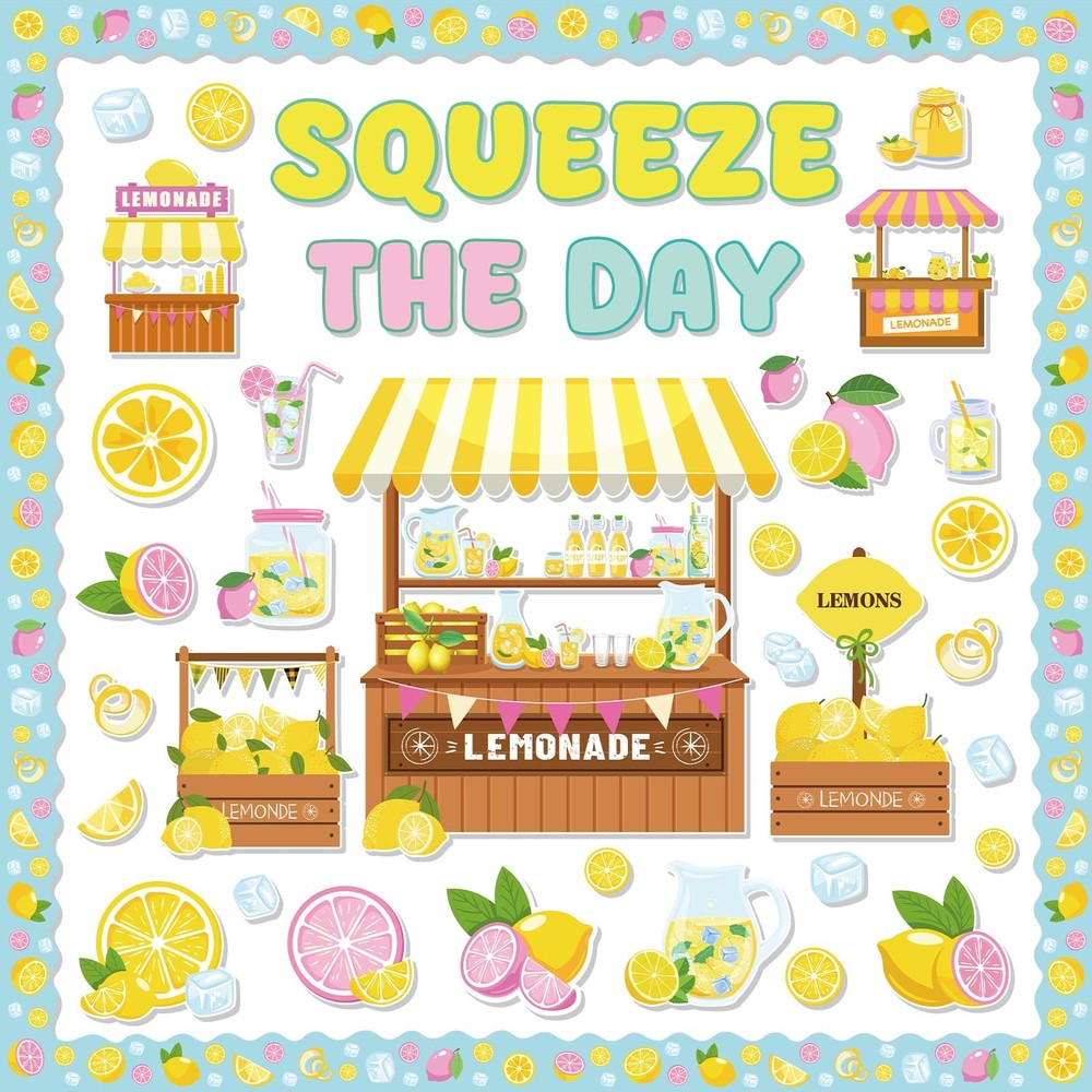 Lemon Bulletin Board Decorations Lemonade Stand Squeeze The Day Cutouts Set
