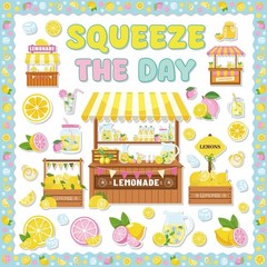 Lemon Bulletin Board Decorations Lemonade Stand Squeeze The Day Cutouts Set