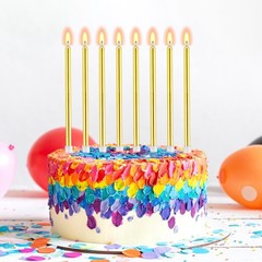 BEAN LIEVE 30-Count Gold Long Thin Metallic Birthday Candles, Cake