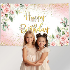 Avezano Rose Gold Birthday Backdrop for Women Pink Floral Golden Flash Happy Bir