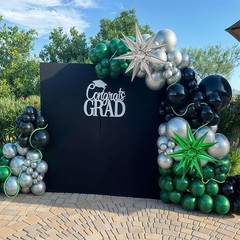 Black and Green Silver Balloon Arch Kit with Explosion Star Balloons, 105pcs …
