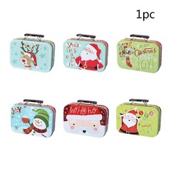 Christmas Tinplate Metal Candy Box Cute Santa Print Iron Gift for Case with Hand