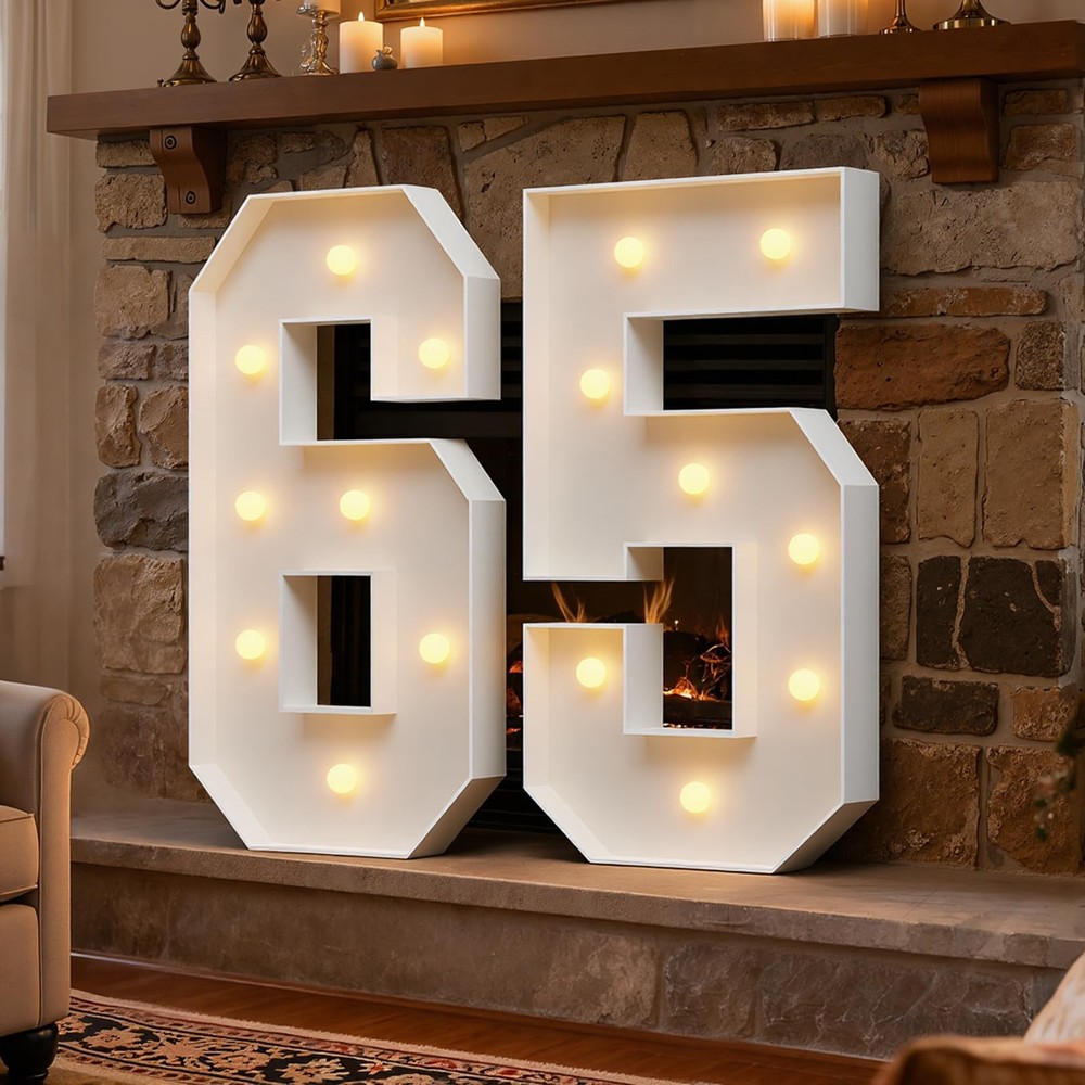3ft Marquee Numbers 65 Large Light Up 65th Birthday Anniversary Yellow