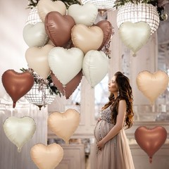 Cream Brown Heart Balloons, 12Pcs Brown Apricot Foil Balloons, Beige Coffee F…