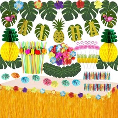 JOPHMO Tropical Luau Party Decoration Pack 112 Piece Set, Green, Pink