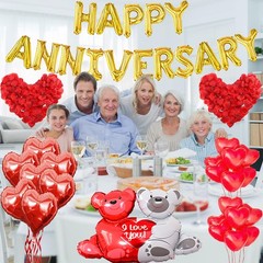 Happy Anniversary Balloons Set,Anniversary Decorations Romantic With Heart Ba…