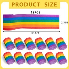 Rainbow Crepe Paper Streamers 12 Rolls 394 ft Colorful for Pride Day