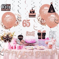 WOJOGO 65th Birthday Decorations for Women, Rose Gold 65th Birthday Decor Kit…
